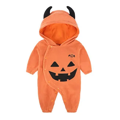 Kids Baby Halloween Outfits Pumpkin Clothes Hooded Romper Costume Girls Boys • £8.99