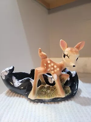 Vintage Deer Planter Mid Century Modern Kitschy Big Eyes Long Leg Ceramic Dish  • $55