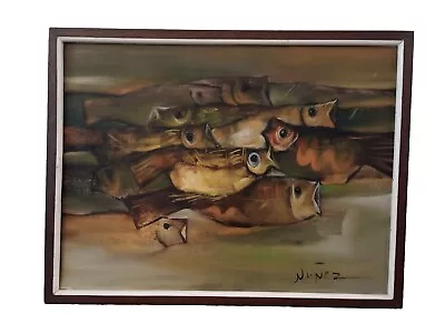 Chilean Mid Century Modern MCM Fish Water Abstract Oil Painting Guillermo Nunez • $2500