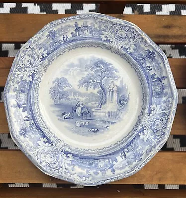 Blue White Staffordshire Dinner Transferware Italy CM&S Improved Stone 1851 • $29.99