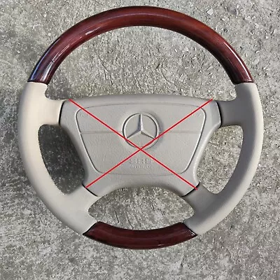 Mercedes R129 W124 W202 W210 W140 Bright Leather Wood Steering Wheel Remanufact • $644