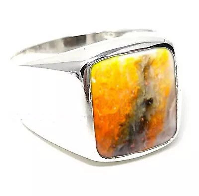 Solid 925 Sterling Silver AAA Bumble Bee Jasper Cushion Gemstone Huge Mens Ring • $43.75