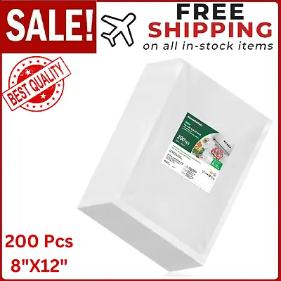 200 Vacuum Sealer Bags 8X12  Quart Food Vacuum Sealer Bag Storage And Sous Vide • $26.96