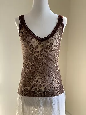 Vtg Y2K Only Hearts Lace Leopard Print Cami Tank S Brown Whimsygoth Grunge 90s • $39.95