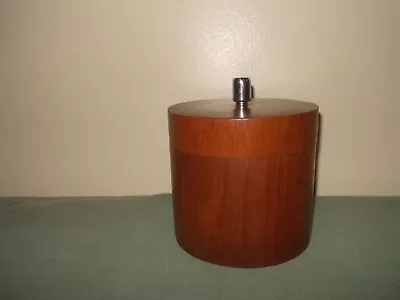Round Solid Teak Box Jar Container W/ Lid Chrome Knob VINTAGE Danish Modern • $60
