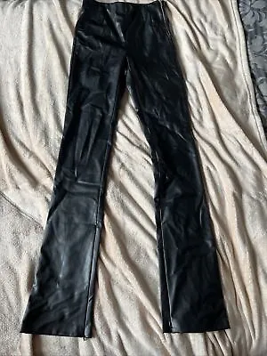 Ladies Zara Leather Look Black Trousers Ankle Zipped Size Small / • £4.99