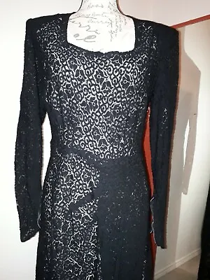 Vintage 1930s? 40s? Evening Gown Black Lace Dress Gown Metal Zipper M L • $177.77