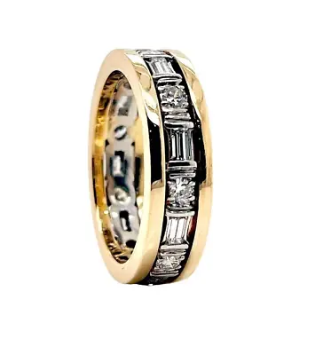 14K Solid Gold 1.25 Ct Natural Round & Baguette Diamond Men's Eternity Ring • $1850
