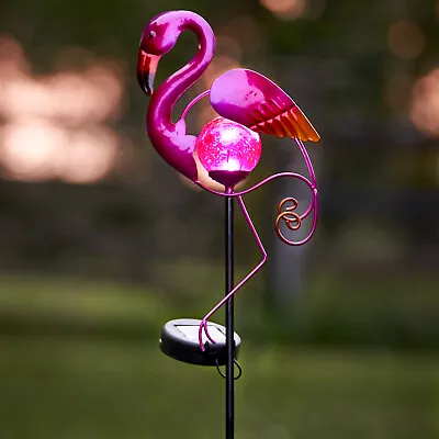 GloBrite Solar Metal Flamingo Garden Stake LED Light Ornament Outdoor Decoration • £8.99