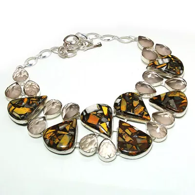 Copper Bumble Bee Jasper Morganite Gemstone Ethnic Necklace Jewelry 18  SR 3445 • $14.99