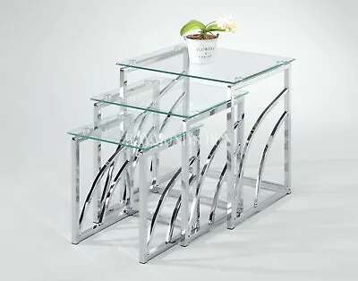 £140 • Buy Modern Style Glass Nest Of Tables Tempered Glass Frame Display Living Room Table