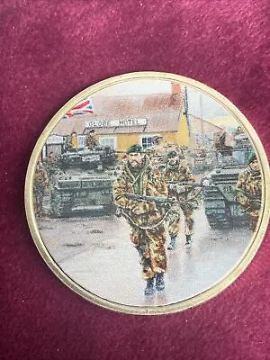 FALKLANDS WAR 45mm SILVER PLATED COLOURED PROOF MEDAL - “ENTERING STANLEY” • £7.50