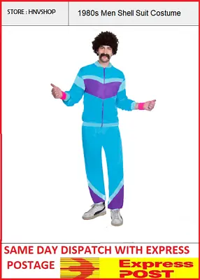 Men 1980s 80s Costume Neon Retro Fancy Fashion Scouser Tracksuit Shell Suit • $40.99
