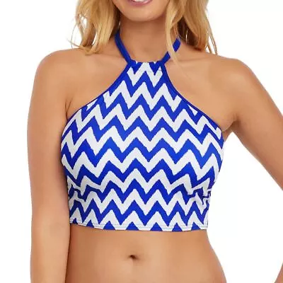 Freya Swimwear Making Waves High Neck Longline Croptini Bikini Top Cobalt 2949 • £21.95