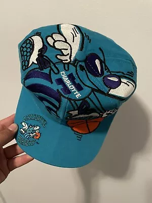 Vintage Charlotte Hornets The Game Big Logo Snapback Hat 90s Cap Teal NBA • $250