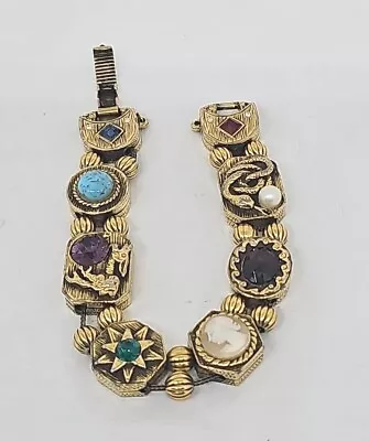 Vintage Victorian Revival Slide Cameo Snake Star Gemstone Charm Bracelet • $62