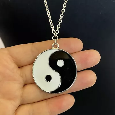 Chinese Yin Yang Ying Yang Enamel Charm Pendant 45x39mm 30  Necklace Feng Shui  • £4.99