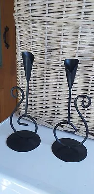 £5.95 • Buy Nice Set..pair Of...candlesticks...taper Candles..black...metal..candle Holder