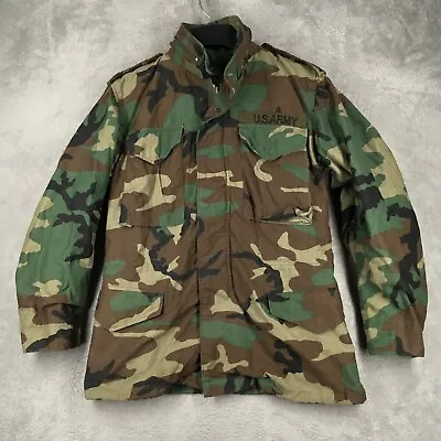 US Army Jacket Mens Small Regular Cold Weather Field Coat Woodland Camo Military • $29.99