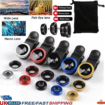 3 IN 1 Universal Mobile Phone Camera Lens Set Clip On Wide Angle Fish Eye Macro • £3.15