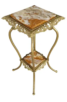 Victorian Mathews & Willard Ornate Filligree Brass Onyx Marble Fern Plant Stand • $470.40