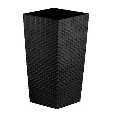 Tall Square Plastic Rattan Indoor/Outdoor Planters Single Pot Black 12 Litre • £12.99