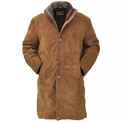 Men's Traditional Western American Cowboy Style Genuine Suede Leather Long Coat • $230.99
