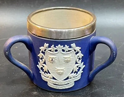 Blue Jasperware By ADAMS Tunstall England Silver Rim Loving Cup. • £28