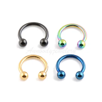 14G 16G Anodized 316L Steel Horseshoe Circular Barbell With Balls Ears Labret • $3.25