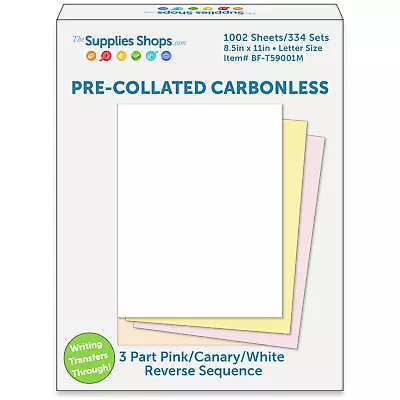 3-Part Reverse Sequence Pink / Canary / White Pre-Collated Carbonless Paper • $88.02