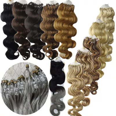 20Inch Wavy&curly Loop Micro Rings Beads Ombre Remy Human Hair Extensions • $38.72