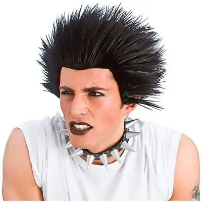 Wicked Costumes Black Spiky Punk Wig Adult Fancy Dress Accessory • £12.99