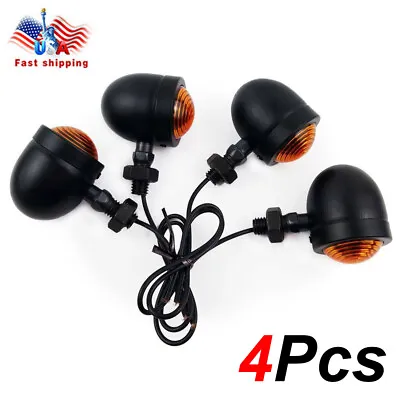 4x Vintage Motorcycle Turn Signals Amber Chrome Bullet For Harley Honda Yamaha • $15.93