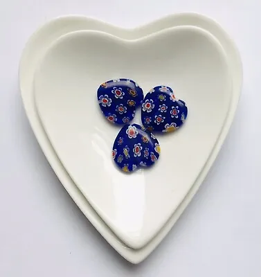 Stunning Cobalt Blue Heart Millefiori Handmade Bead 20mm 3 Pcs • £2.49