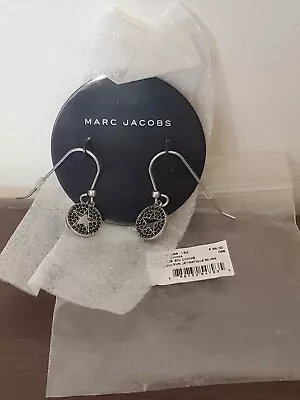 Marc Jacobs Pave Star Jet Black/Antique Silver Round Charm Earrings - New • $85