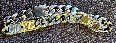 Men's Vintage Sterling Silver Curb And Bar Bracelet W/Diamonds 9 Inch 55.53g. • $140
