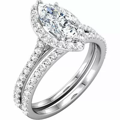 2.45Ct White Marquise Lab Created Diamond Engagement 14K White Gold Bridal Ring • $223.96