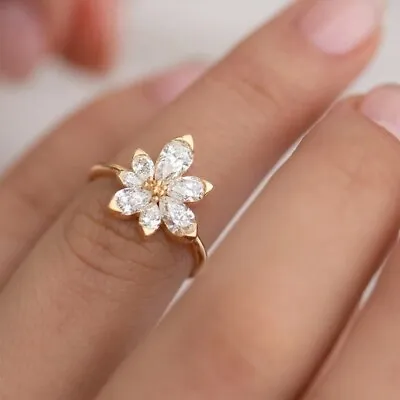 1.50 Carat Pear Cut Diamond Flower Cluster Wedding Ring 14K Yellow Gold Finish • £89