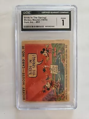 Rare 1935 MICKEY MOUSE Card #91 Birds In The Spring ! Gum Inc CGC 1.0  • $110