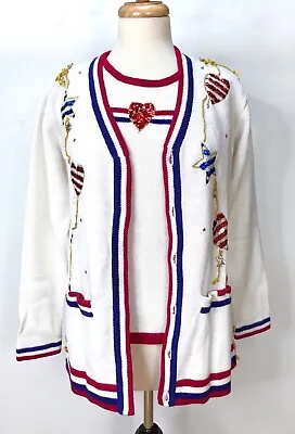 $78 • Buy NWT Vintage Storybook Knits Women’s  XS Cardigan & Vest Holiday Patriotic