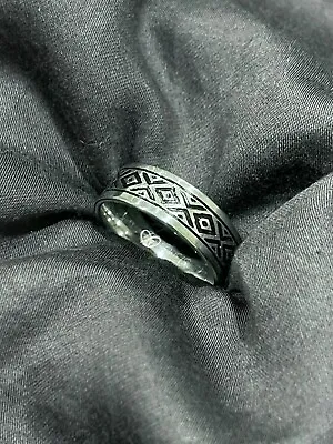 $9.99 • Buy Stainless Steel Men's Ring | silver Black Oil Diamond Pattern | 8mm Band |casual