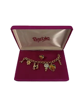 Vintage Barbie Mattel For Girls Charm Bracelet And Ring Pink Limited Edition • $35
