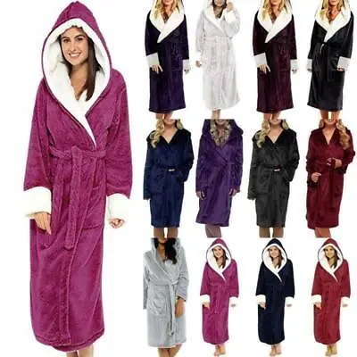 $41.99 • Buy Women Dressing Gown Hooded Fleece Comfy Nightie Lined Fluffy Robe Soft Sizes AU