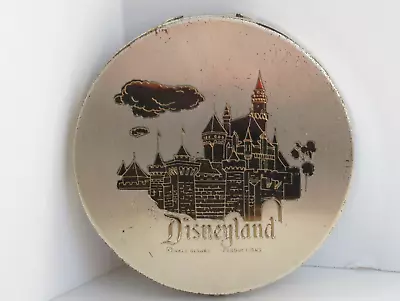 Vintage Disney Disneyland Castle Lg Round Metal Compact - Powder Make-up 1960's • $15