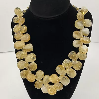 Vtg Yellow Citrine Crackle Teardrops Collar Beaded Necklace Sterling Silver 19.5 • $79.96