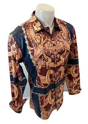 Button Down SHIRTS MEN BAROQUE LONG SLEEVE PARTY BURGUNDY NAVY SNAKESKIN LS5108 • $17.99