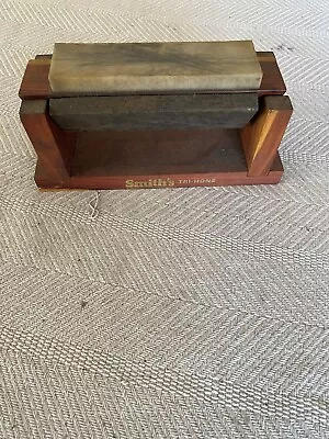 Vintage Smith's TRI-HONE 3-Stone Knife Sharpener Wood Cedar Base Nice • $5