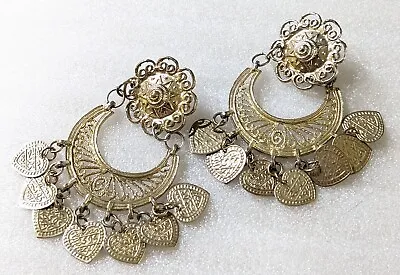 Vintage Bo-ho Gypsy Etruscan Style Cannetille Dangle Pierced Earrings • $13.99