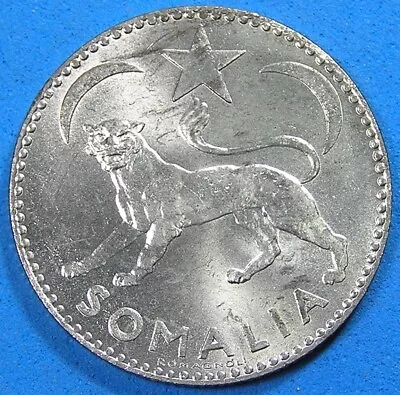 1950 Somalia 1 Somalo .250 Silver Billon Coin Leopard Lustrous High Grade KM-5 • $31.95