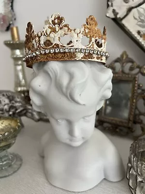 Vintage Style Rusty Metal Crown With Claw Set Of Rhinestones Bendable Banding • £40